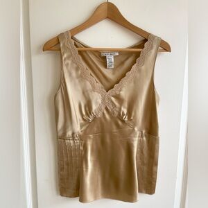 Vintage Y2K Nine West Silk Top Babydoll Lace Size 6 Gold